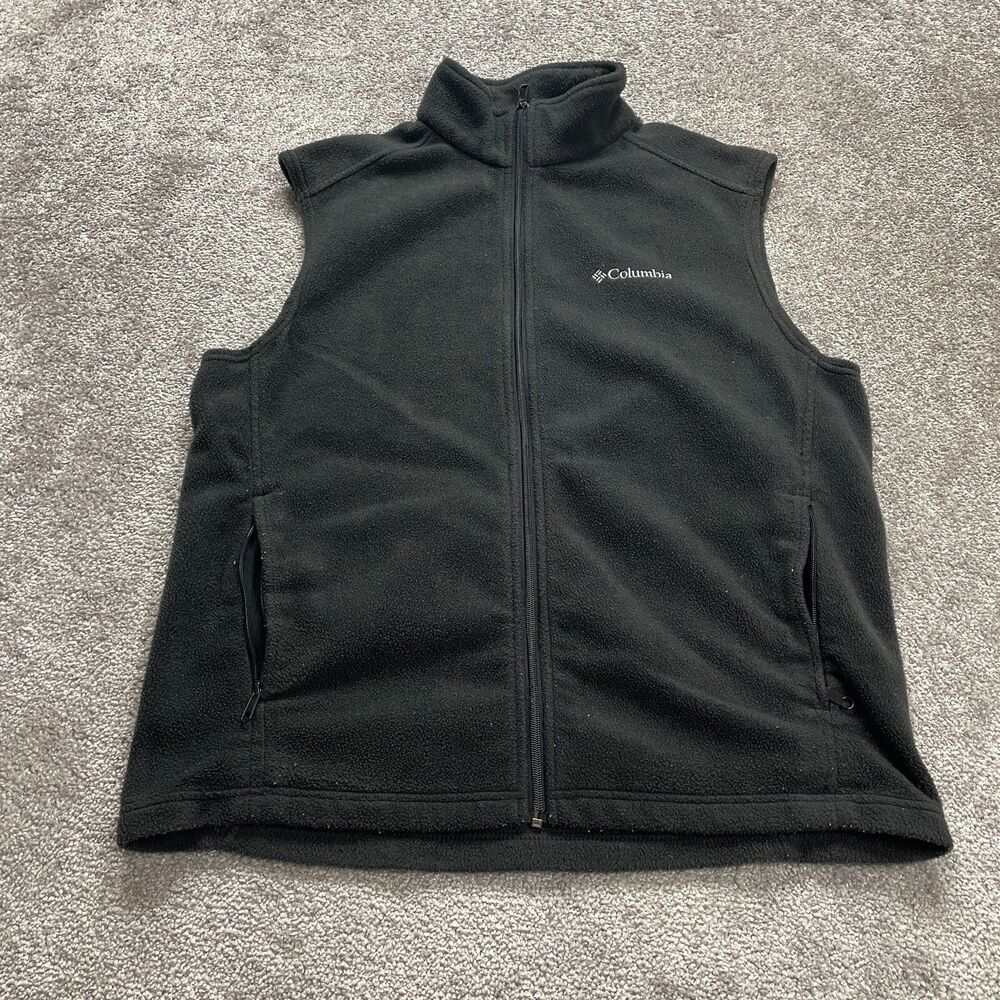 Columbia Cathedral Peak Fleece Vest Men Black Full Zip Pockets High Neck Outdoor